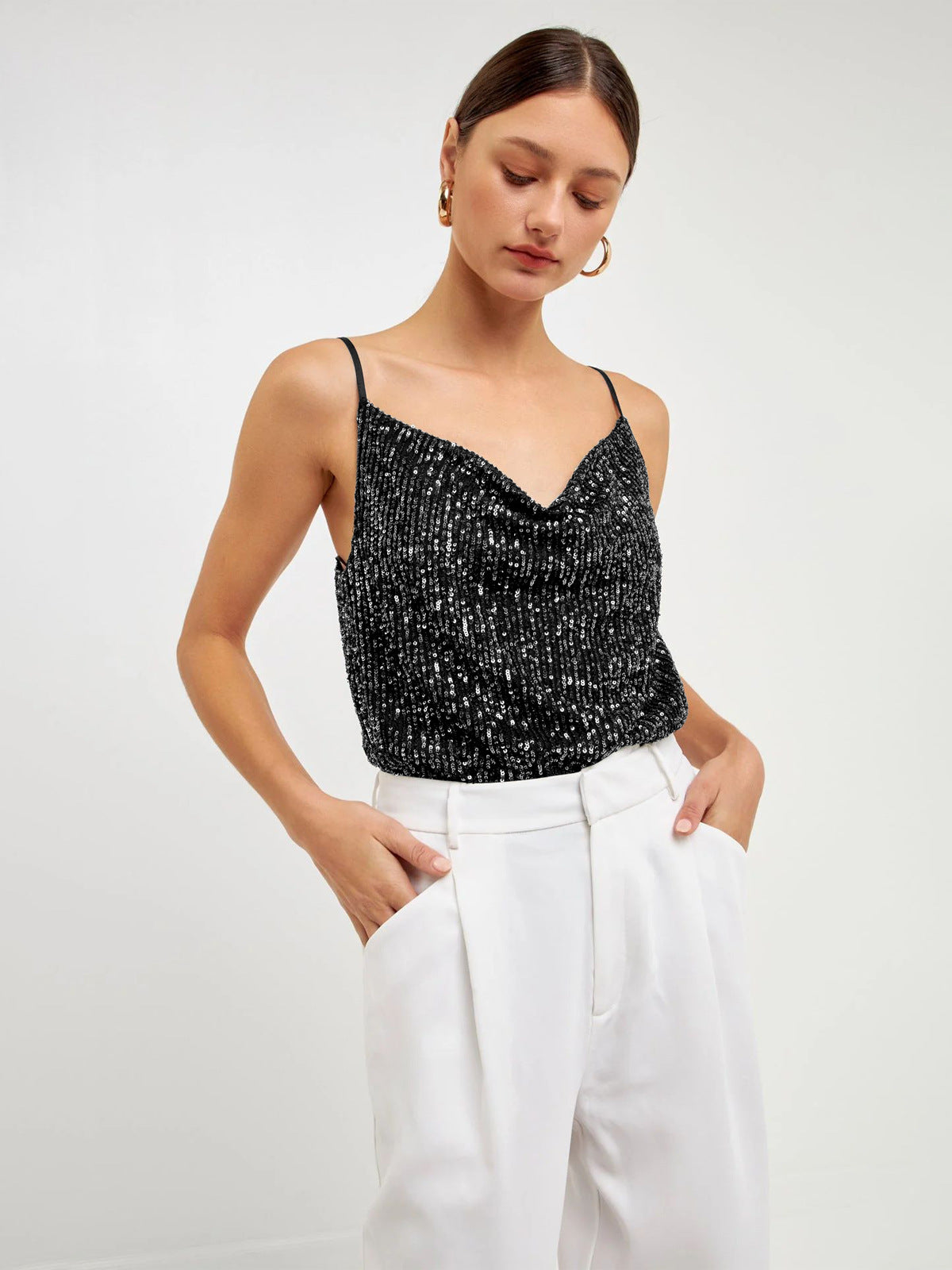 L’ADM – Top Camisole Glamour à Sequins & Perles