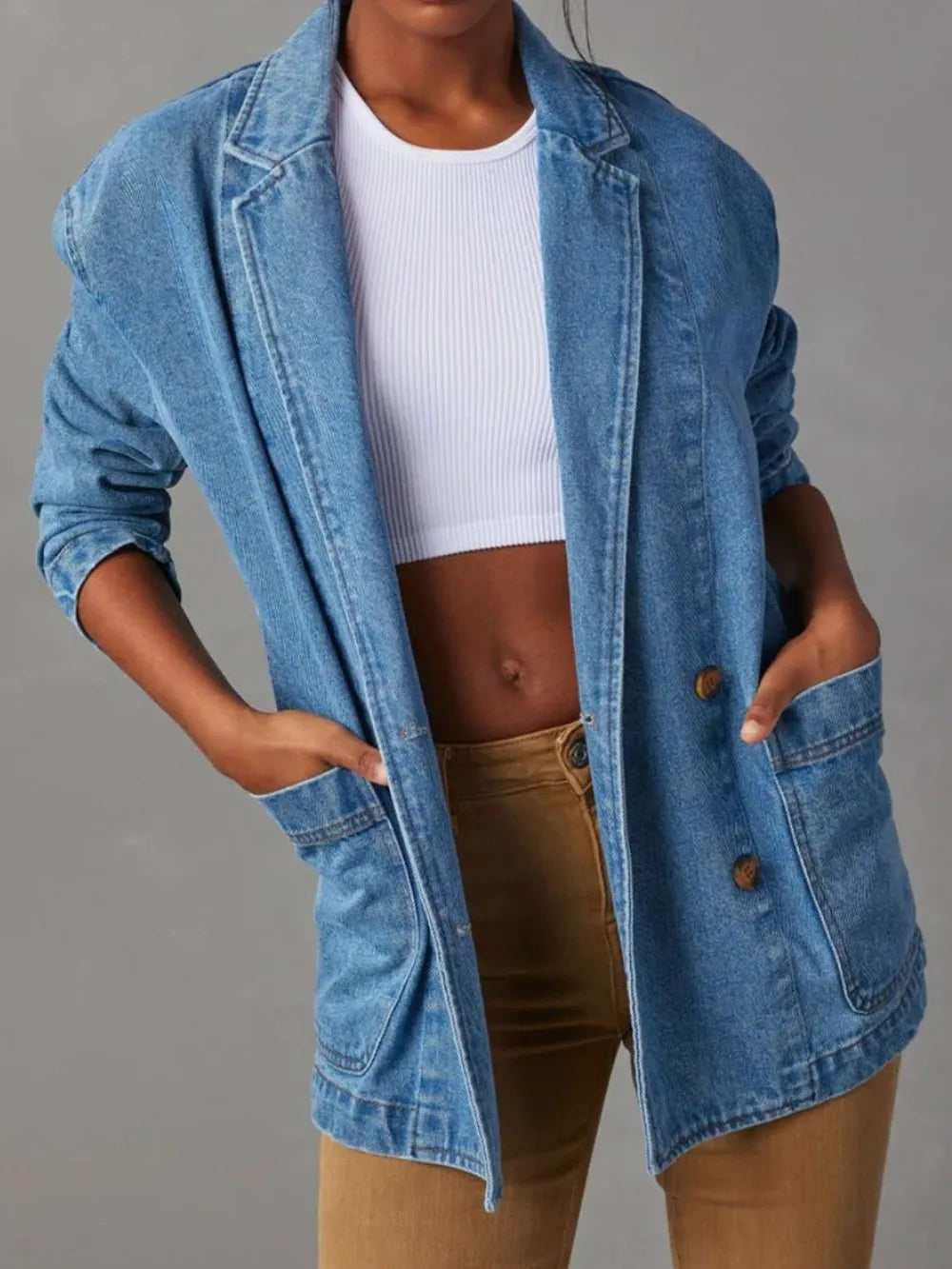 L’ADM - Veste Longue en Jean à Col Revers