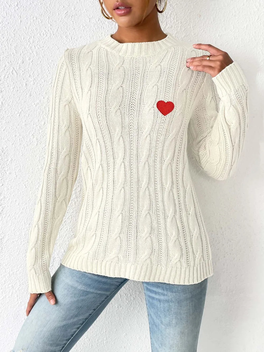 L'ADM - Pull Tissé à Col Rond avec Cœur