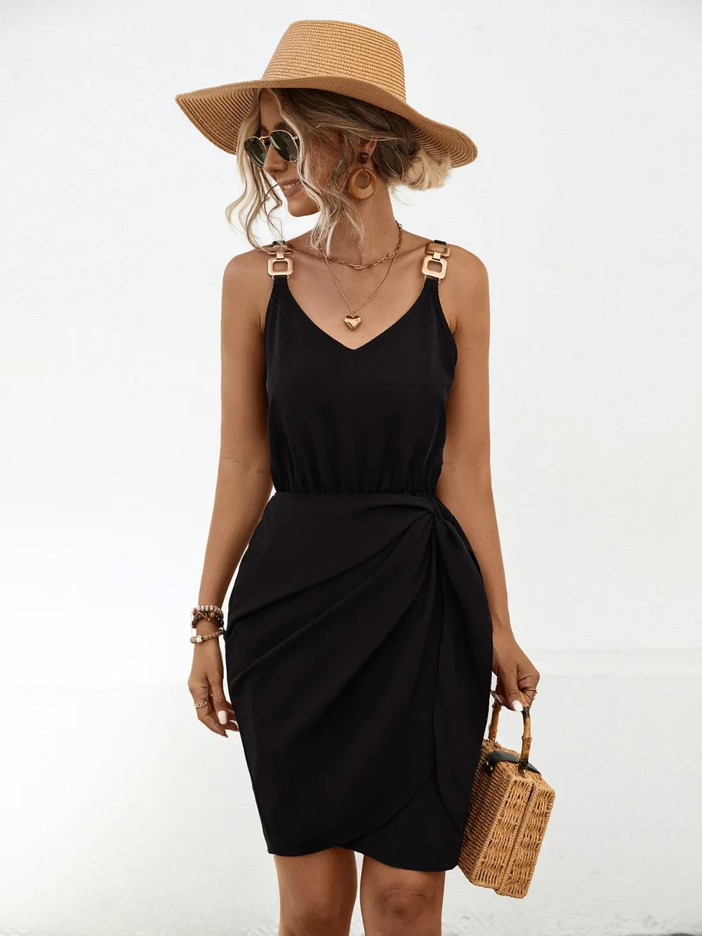 L'ADM - Robe Mini Sans Manches à Décolleté Twisté
