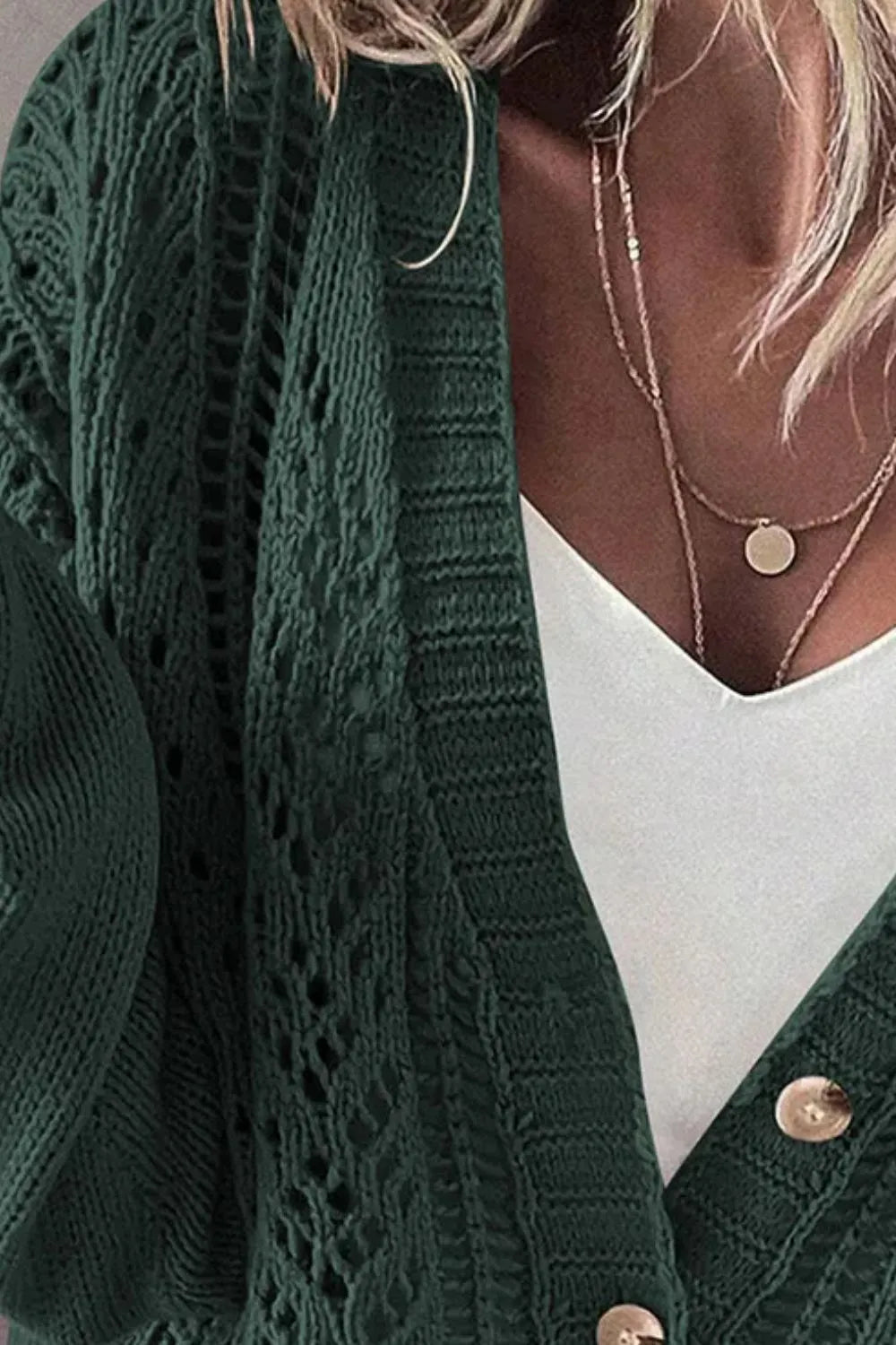 L'ADM - Gilet Long à Manches Longues en Maille Ajouree avec Boutons