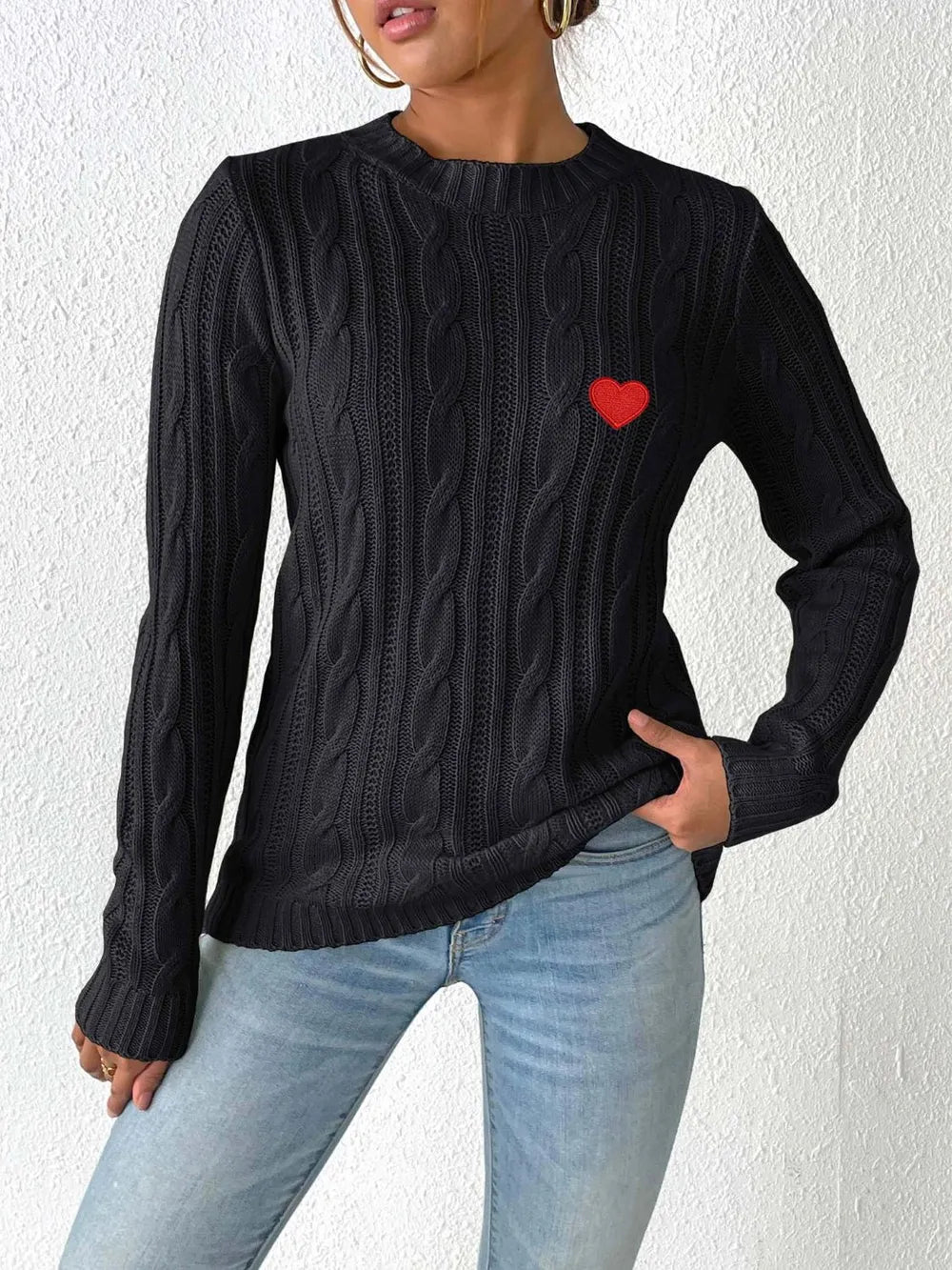 L'ADM - Pull Tissé à Col Rond avec Cœur
