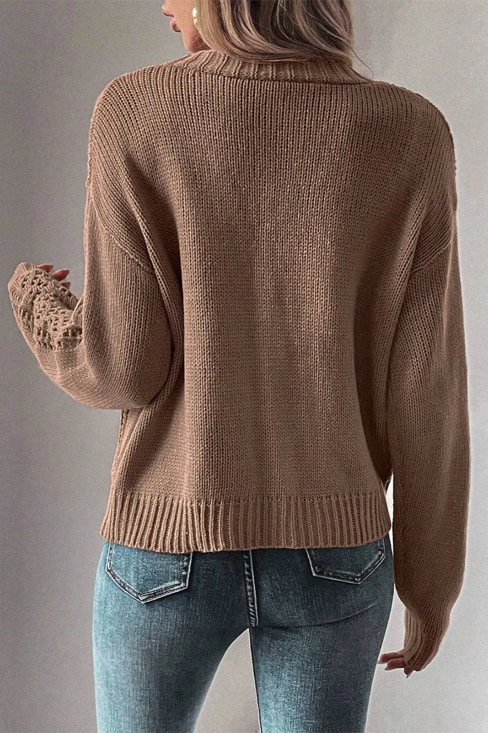 L'ADM - Gilet Long à Manches Longues en Maille Ajouree avec Boutons