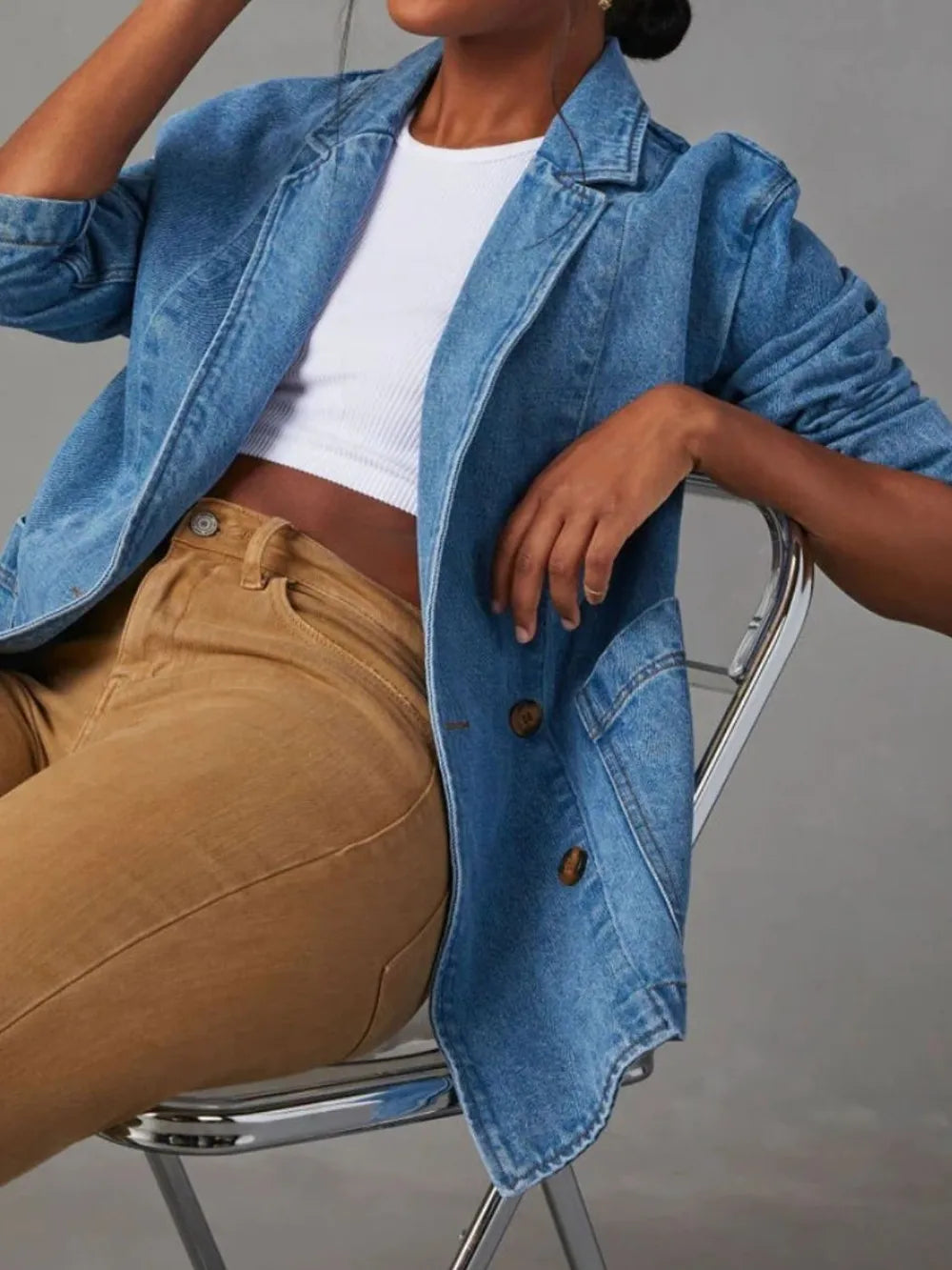 L’ADM - Veste Longue en Jean à Col Revers