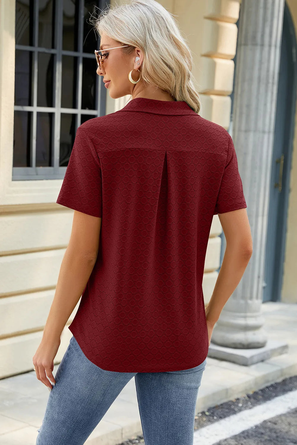 L'ADM – T-shirt Uni Femme à Col Revers