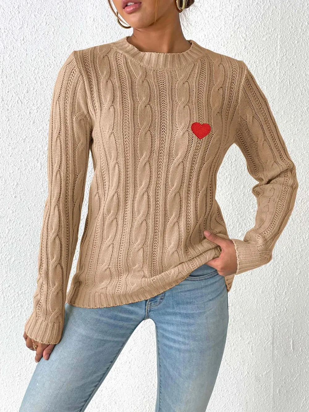 L'ADM - Pull Tissé à Col Rond avec Cœur
