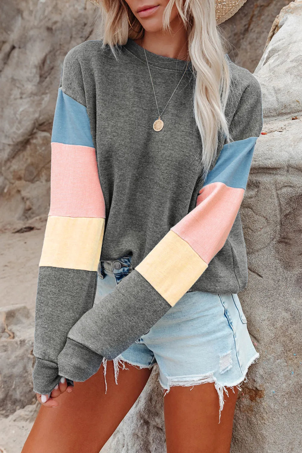 L'ADM - Sweatshirt Color Block à Col Rond