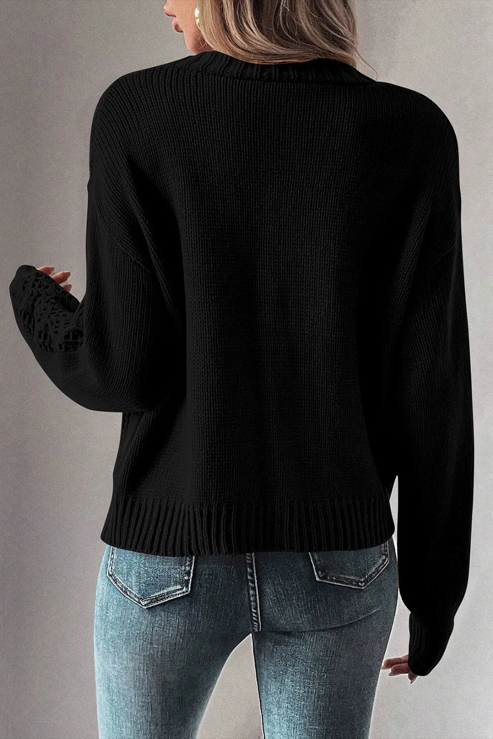 L'ADM - Gilet Long à Manches Longues en Maille Ajouree avec Boutons