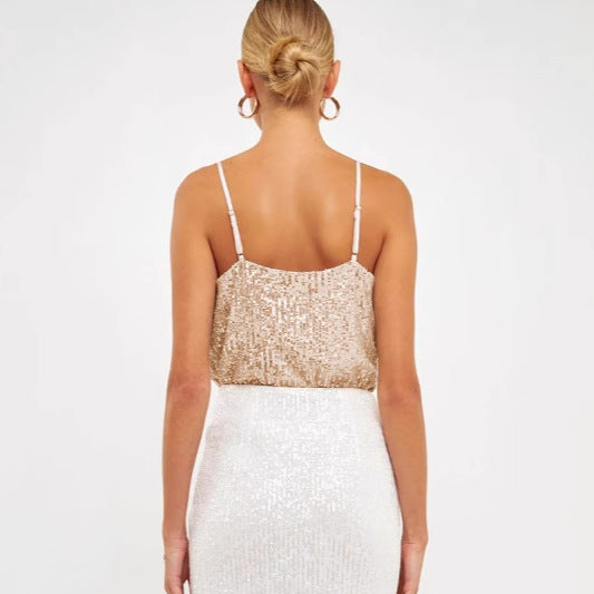 L’ADM – Top Camisole Glamour à Sequins & Perles