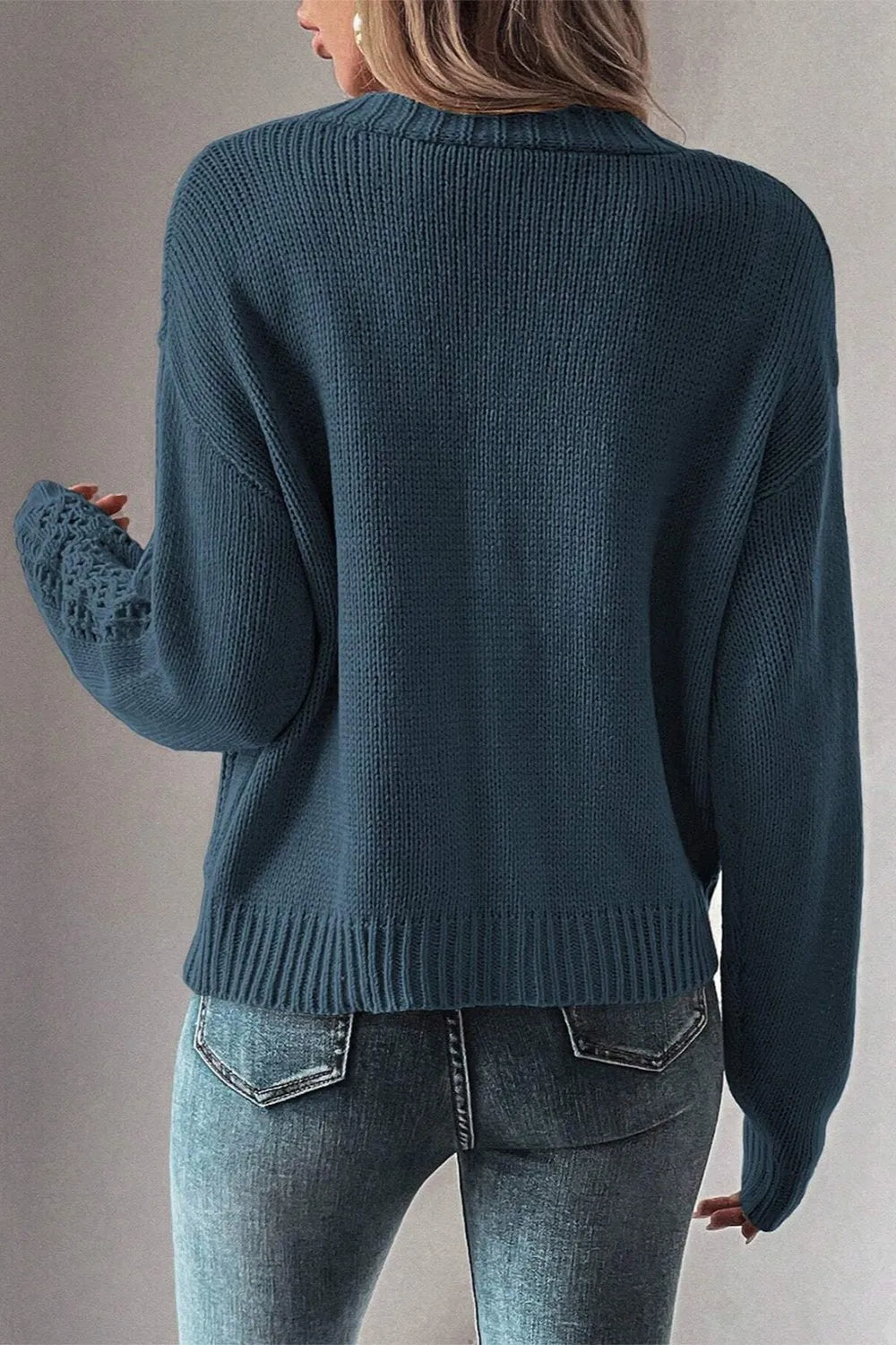L'ADM - Gilet Long à Manches Longues en Maille Ajouree avec Boutons