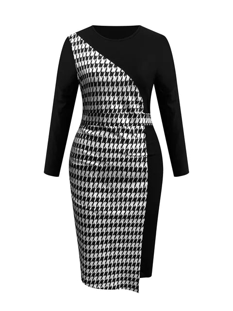 L’ADM – Robe Longue Élégante Grande Taille à Imprimé Pied-de-Poule