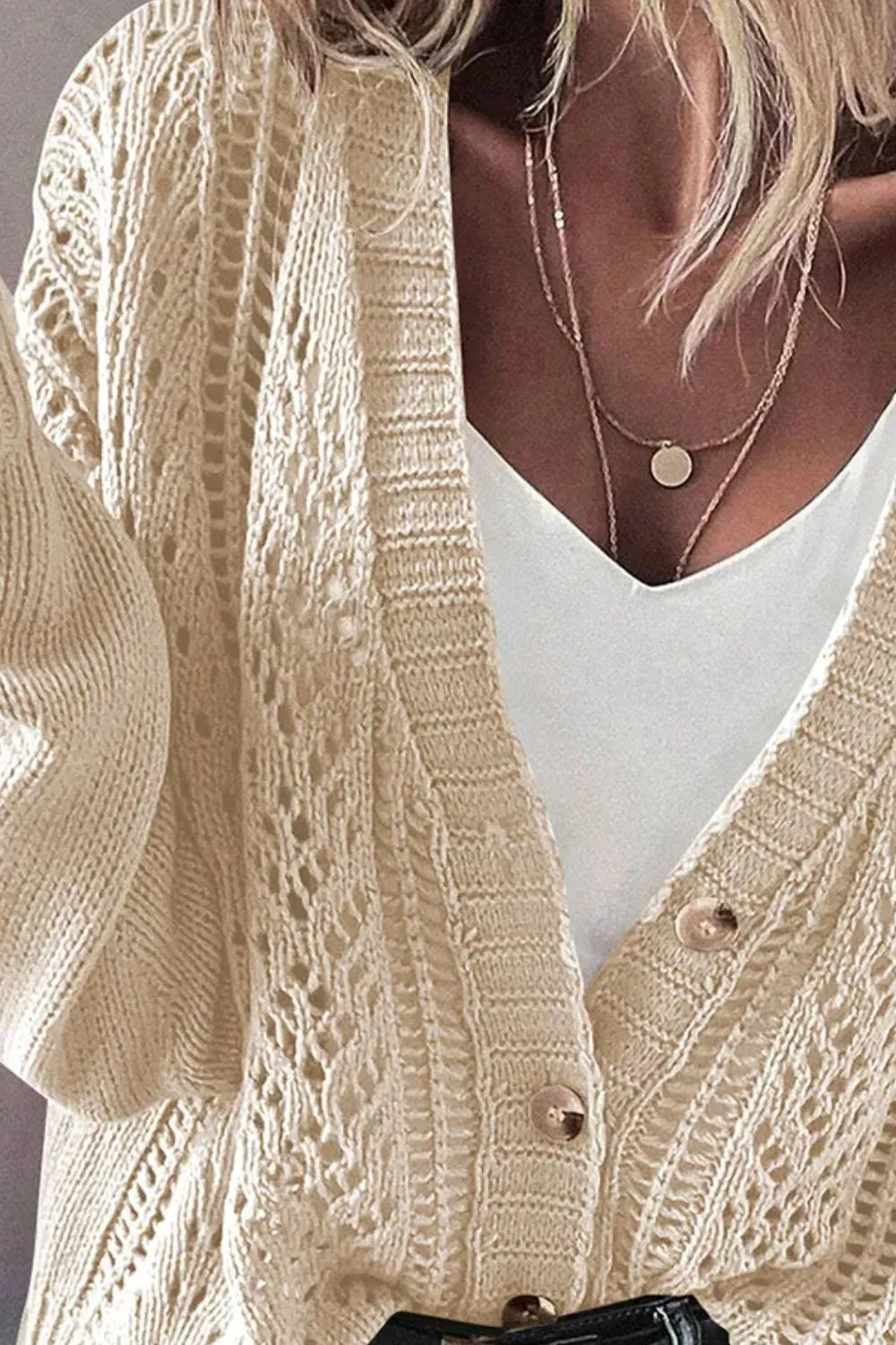 L'ADM - Gilet Long à Manches Longues en Maille Ajouree avec Boutons