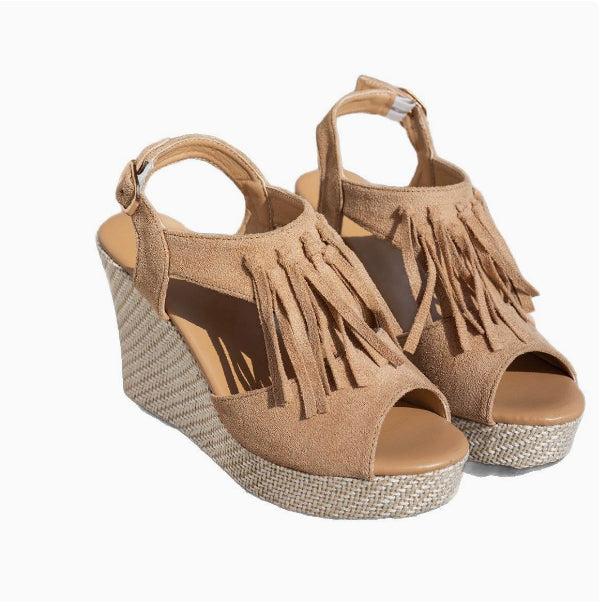 L'ADM - Sandales Compensées à Franges – Bout Ouvert & Style Bohème