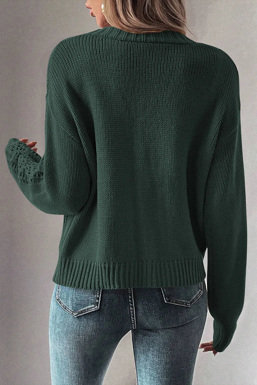 L'ADM - Gilet Long à Manches Longues en Maille Ajouree avec Boutons