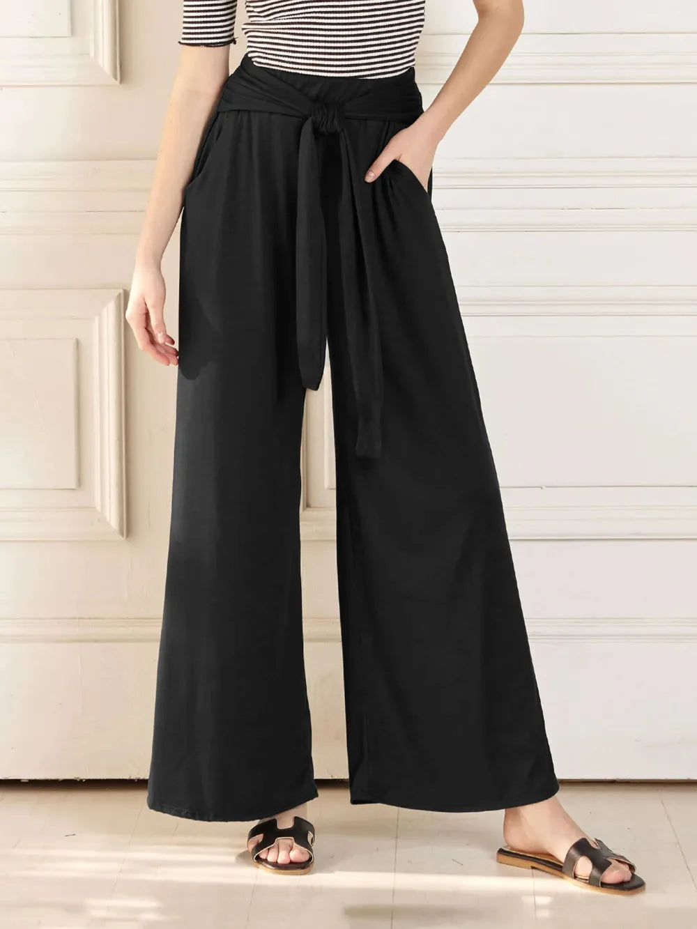 L'ADM - Pantalon Évasé avec Ceinture Nouée