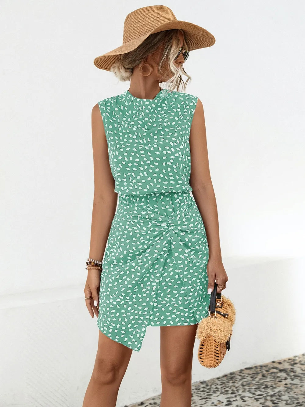 L'ADM - Robe Mini Sans Manches à Imprimé Torsadé