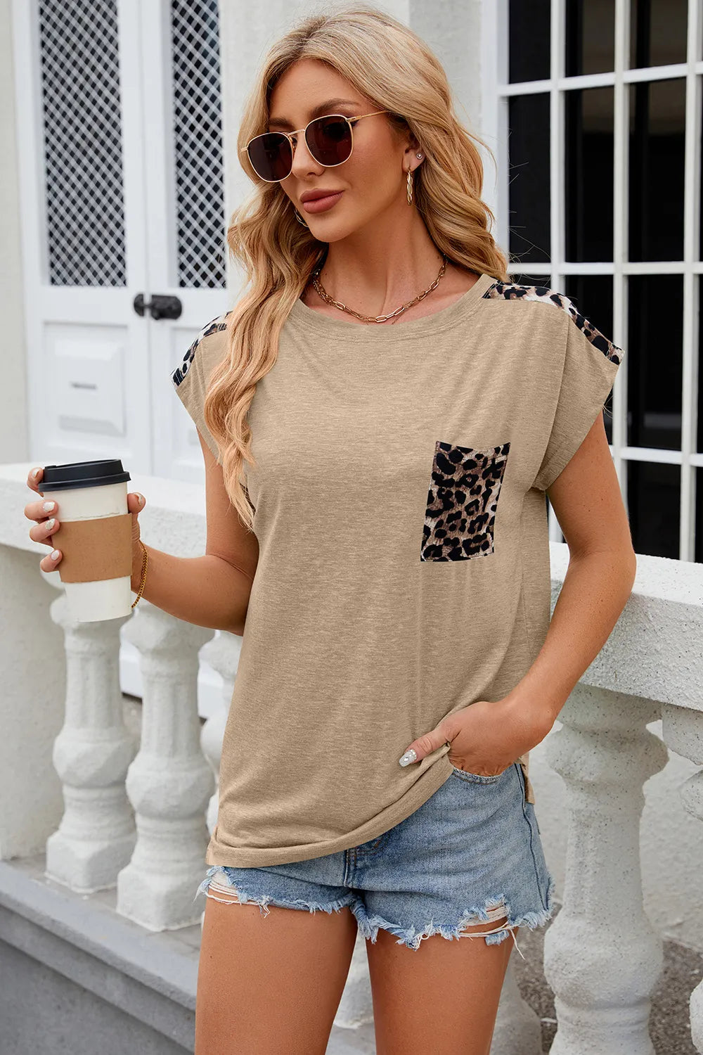 L'ADM – T-shirt Décontracté à Manches Raglan, Imprimé Léopard et Poche
