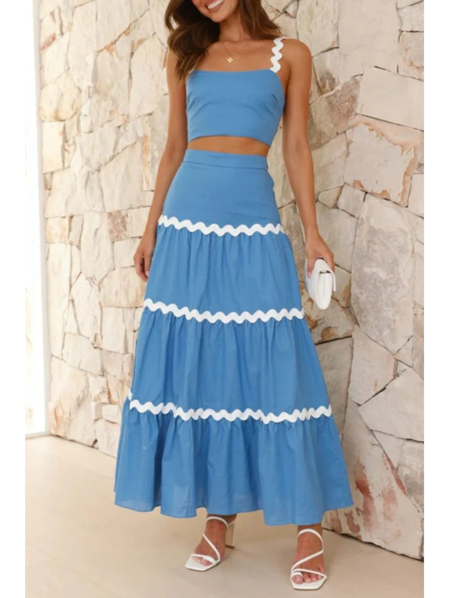 L'ADM Ensemble Camisole Contrastée & Jupe Longue Épure Bleu