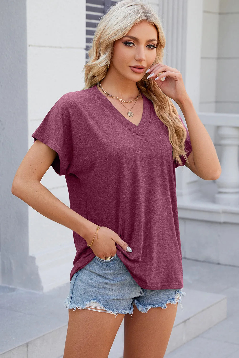 L'ADM – T-shirt Femme Décontracté Uni à Manches Courtes