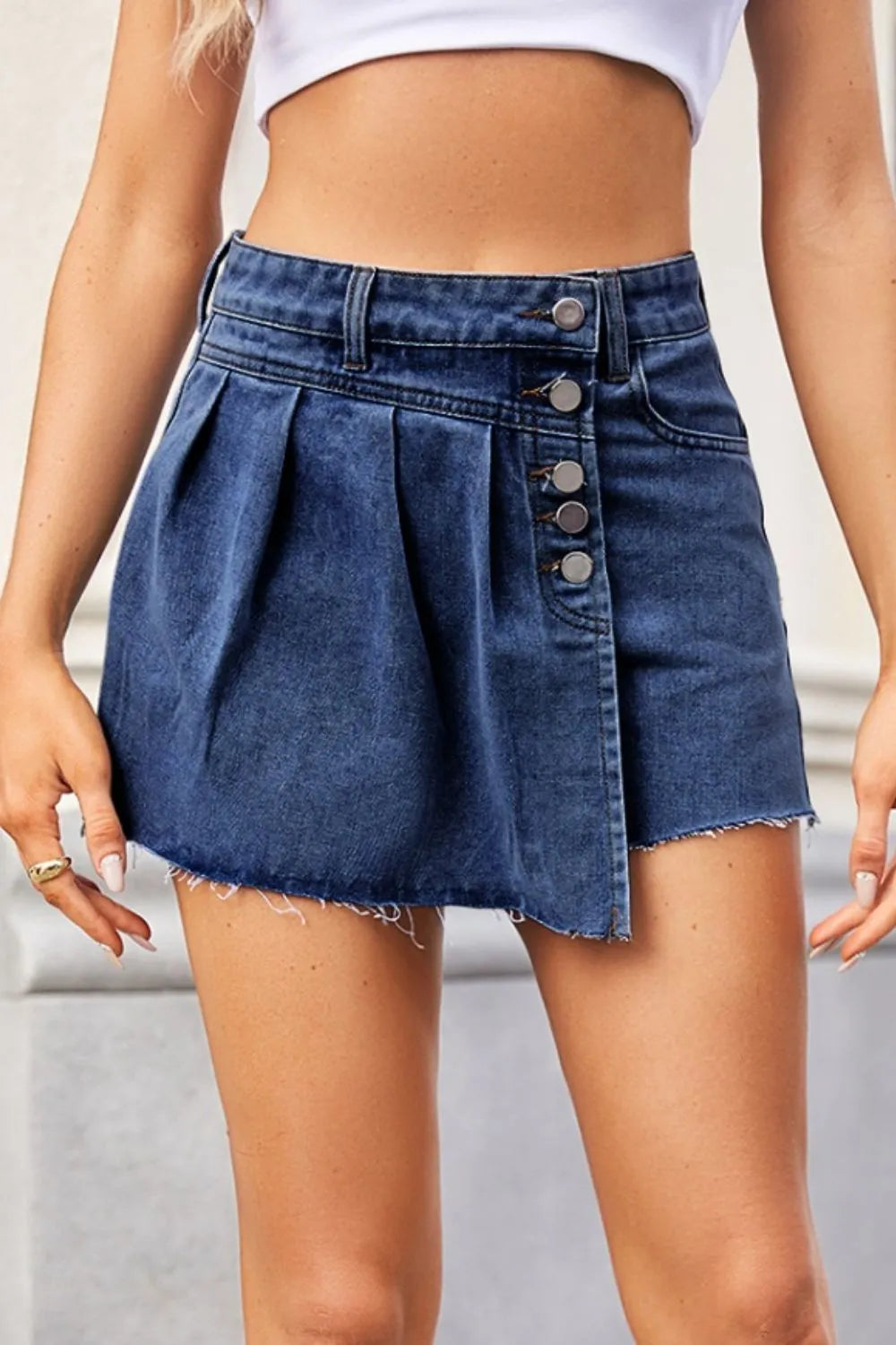 L'ADM - Jupe-Short en Denim à Bords Bruts