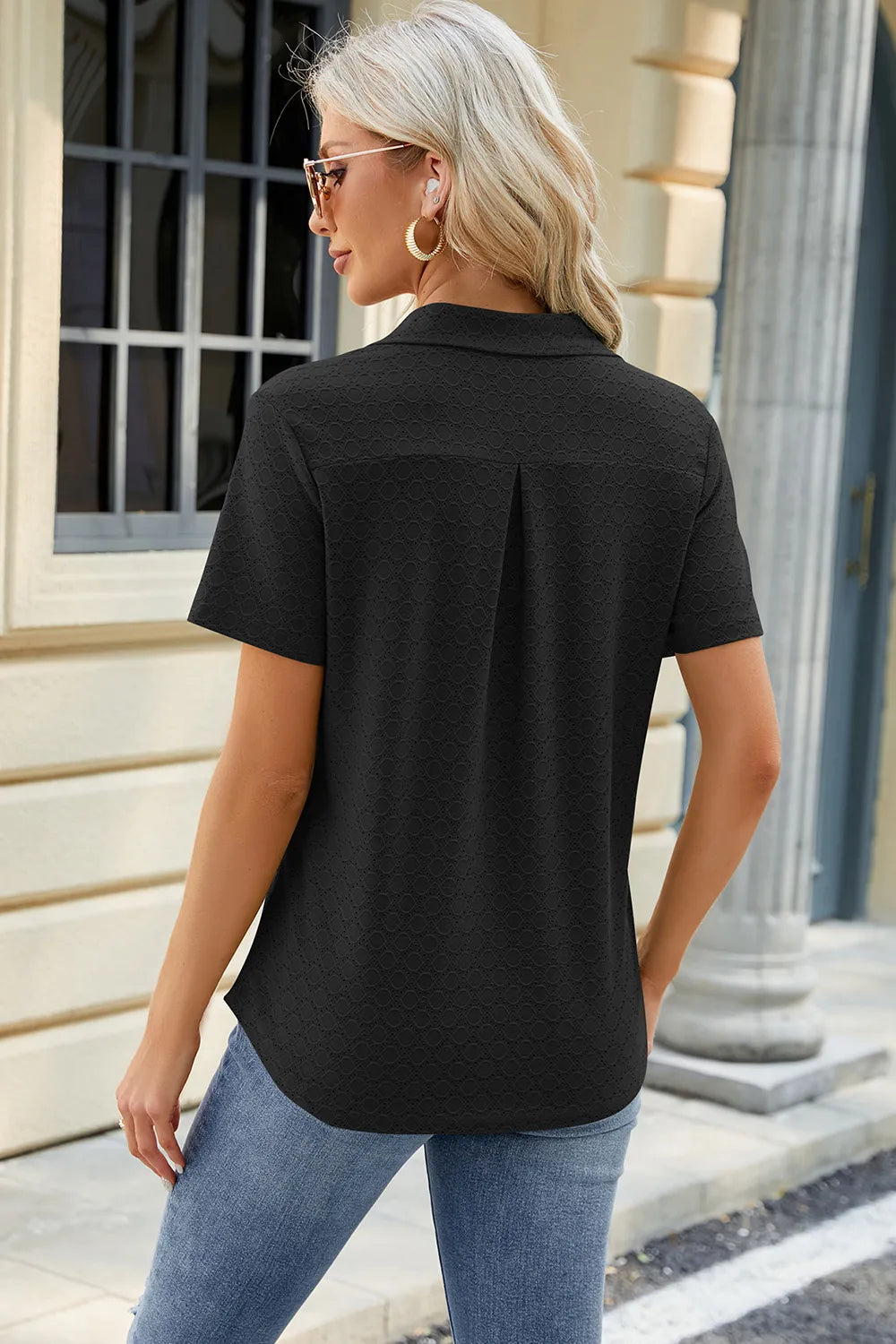 L'ADM – T-shirt Uni Femme à Col Revers