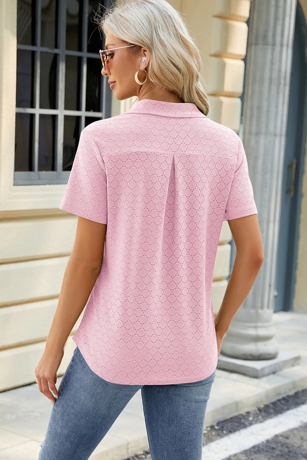 L'ADM – T-shirt Uni Femme à Col Revers