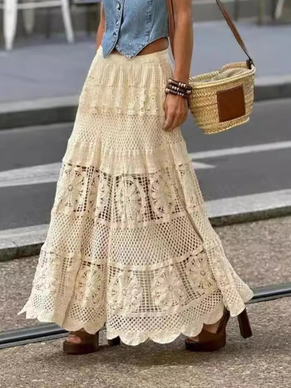 L'ADM - Jupe longue en crochet ajouré