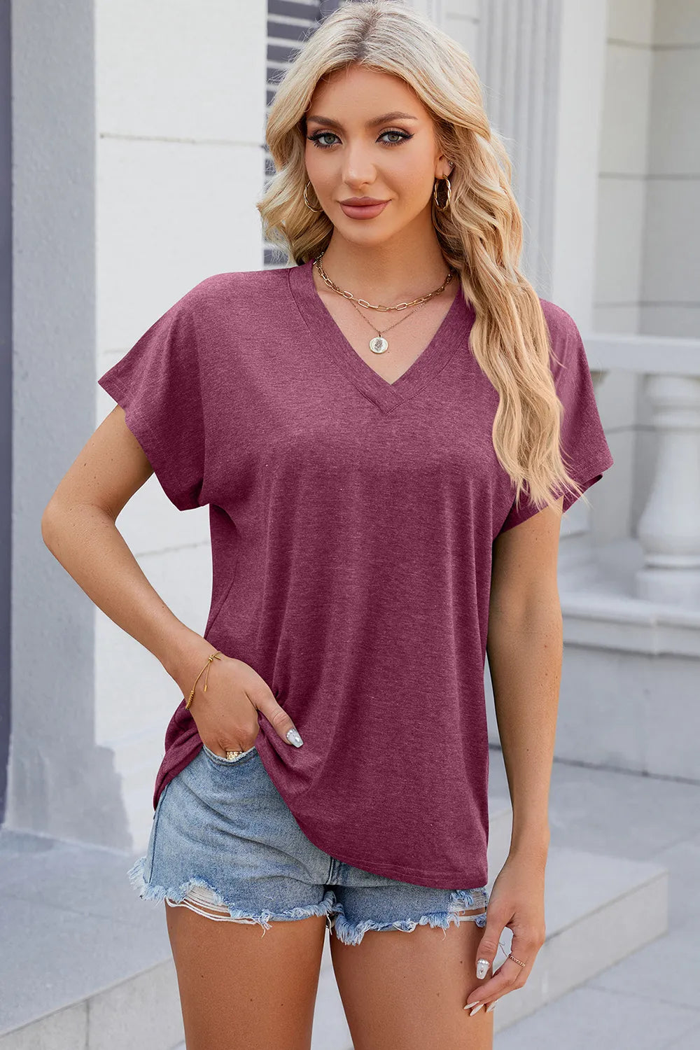 L'ADM – T-shirt Femme Décontracté Uni à Manches Courtes