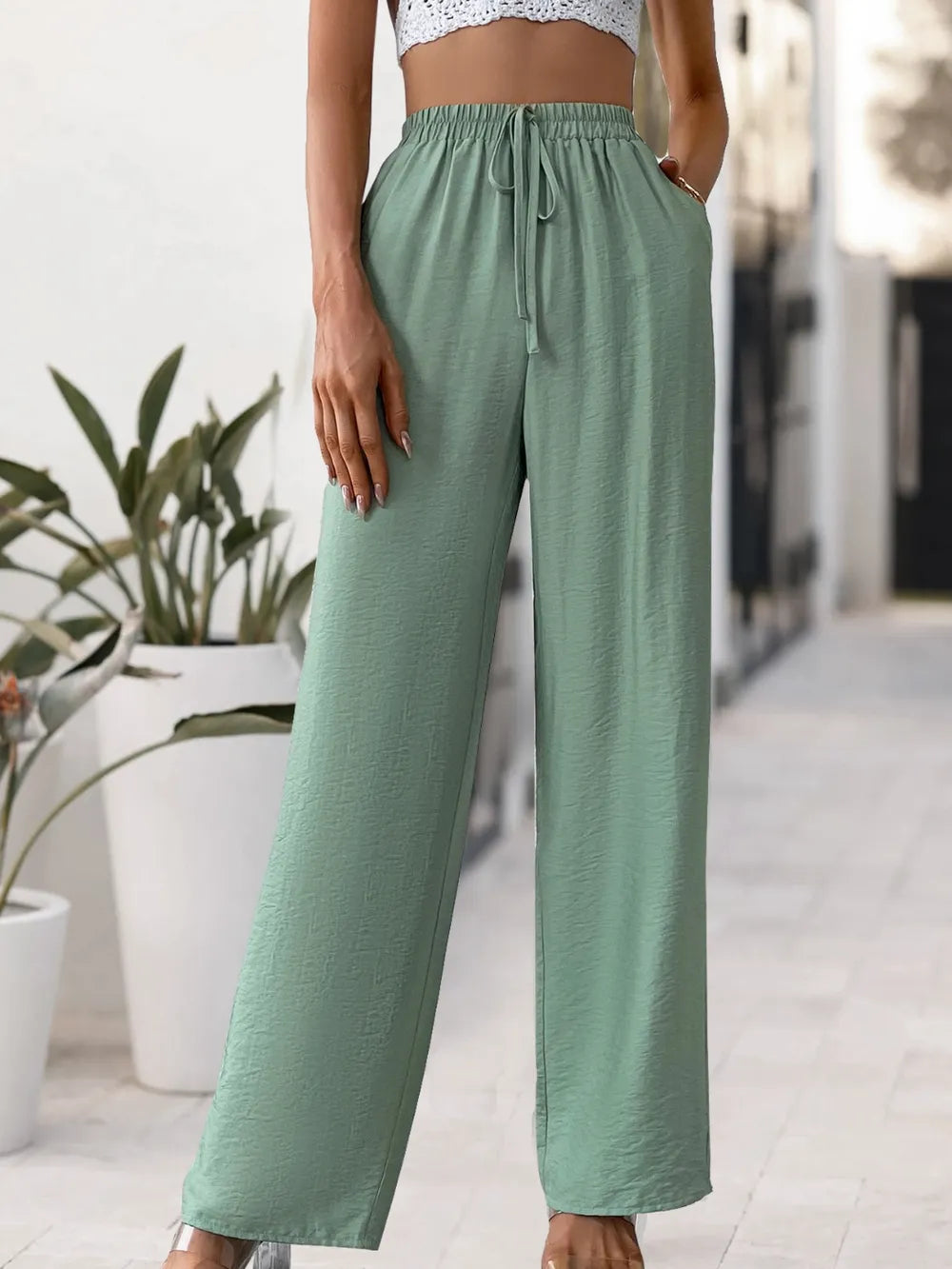 L'ADM - Pantalon Large Taille Haute à Ceinture Nouée
