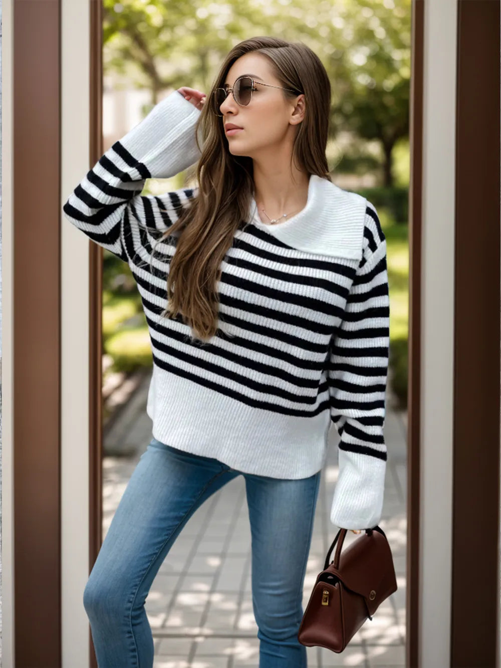 L'ADM - Pull à rayures avec col chemise