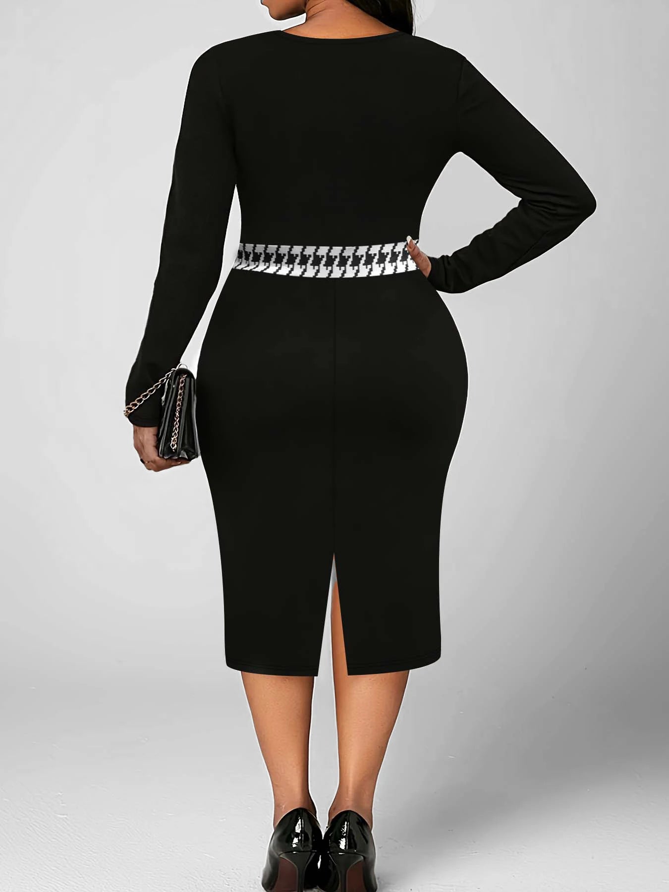 L’ADM – Robe Longue Élégante Grande Taille à Imprimé Pied-de-Poule