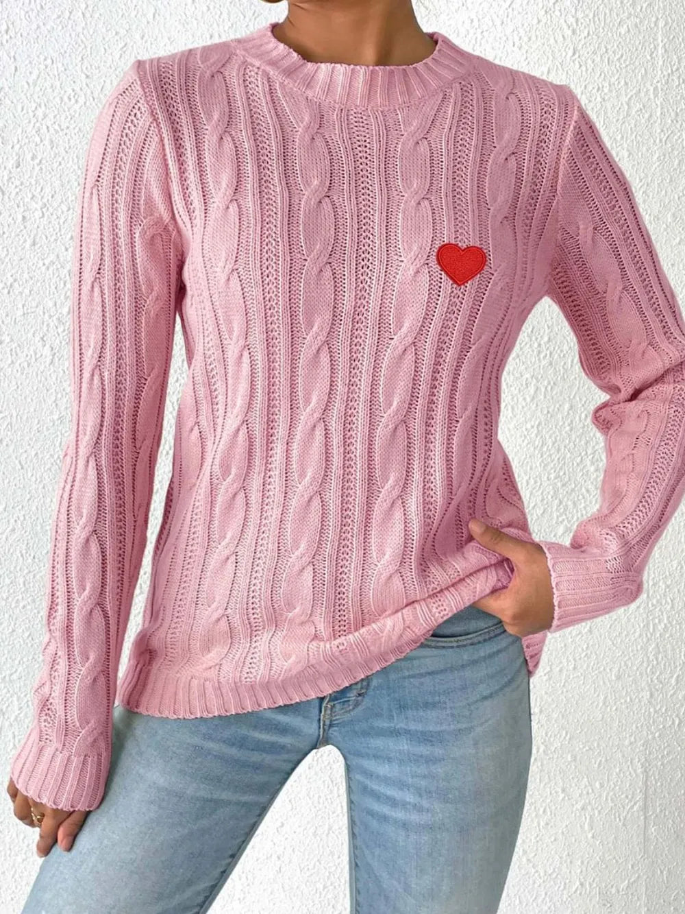 L'ADM - Pull Tissé à Col Rond avec Cœur