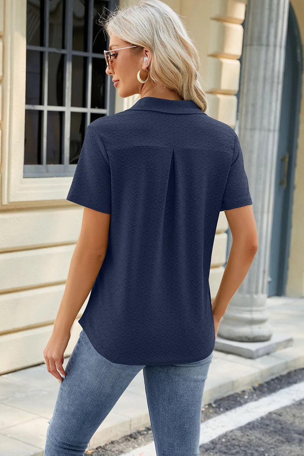 L'ADM – T-shirt Uni Femme à Col Revers