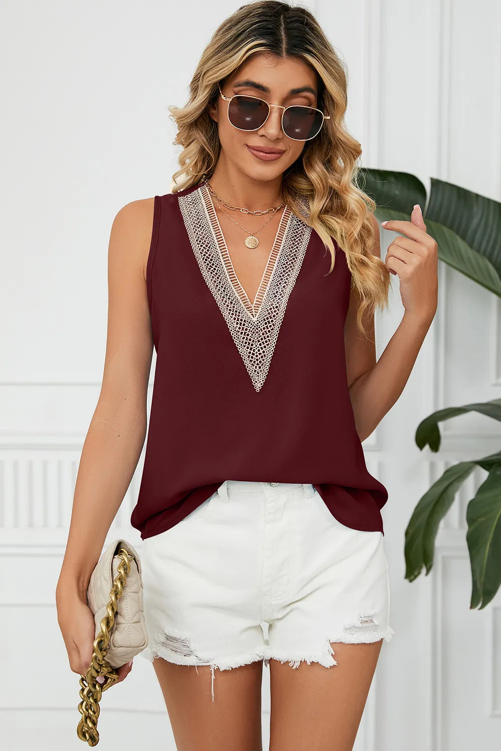 L'ADM – Haut Sans Manches en Chiffon Uni à Col V