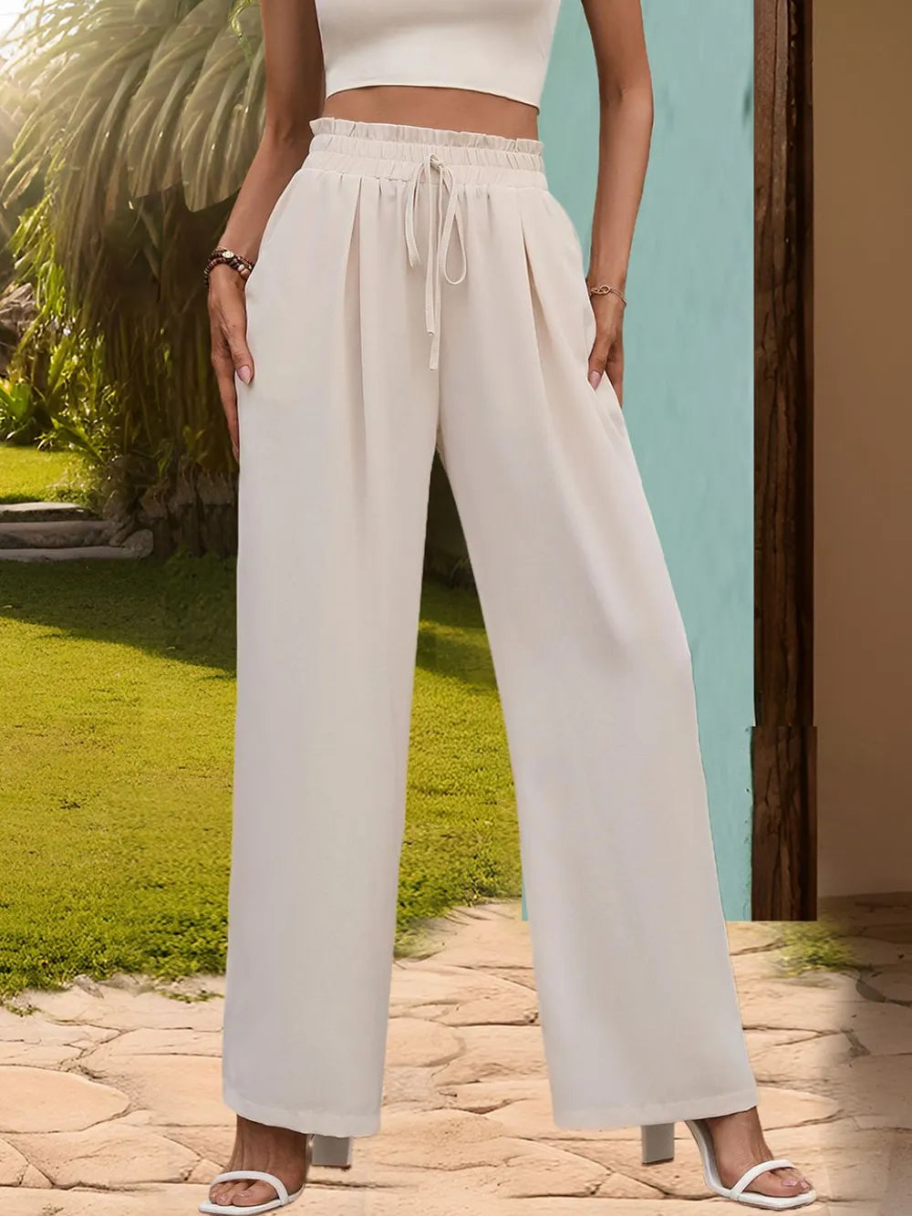 L'ADM  Pantalon Palazzo à Ceinture Nouée