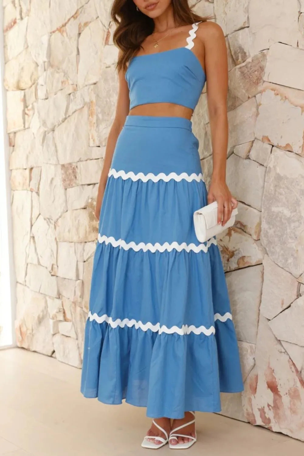 L'ADM Ensemble Camisole Contrastée & Jupe Longue Épure Bleu