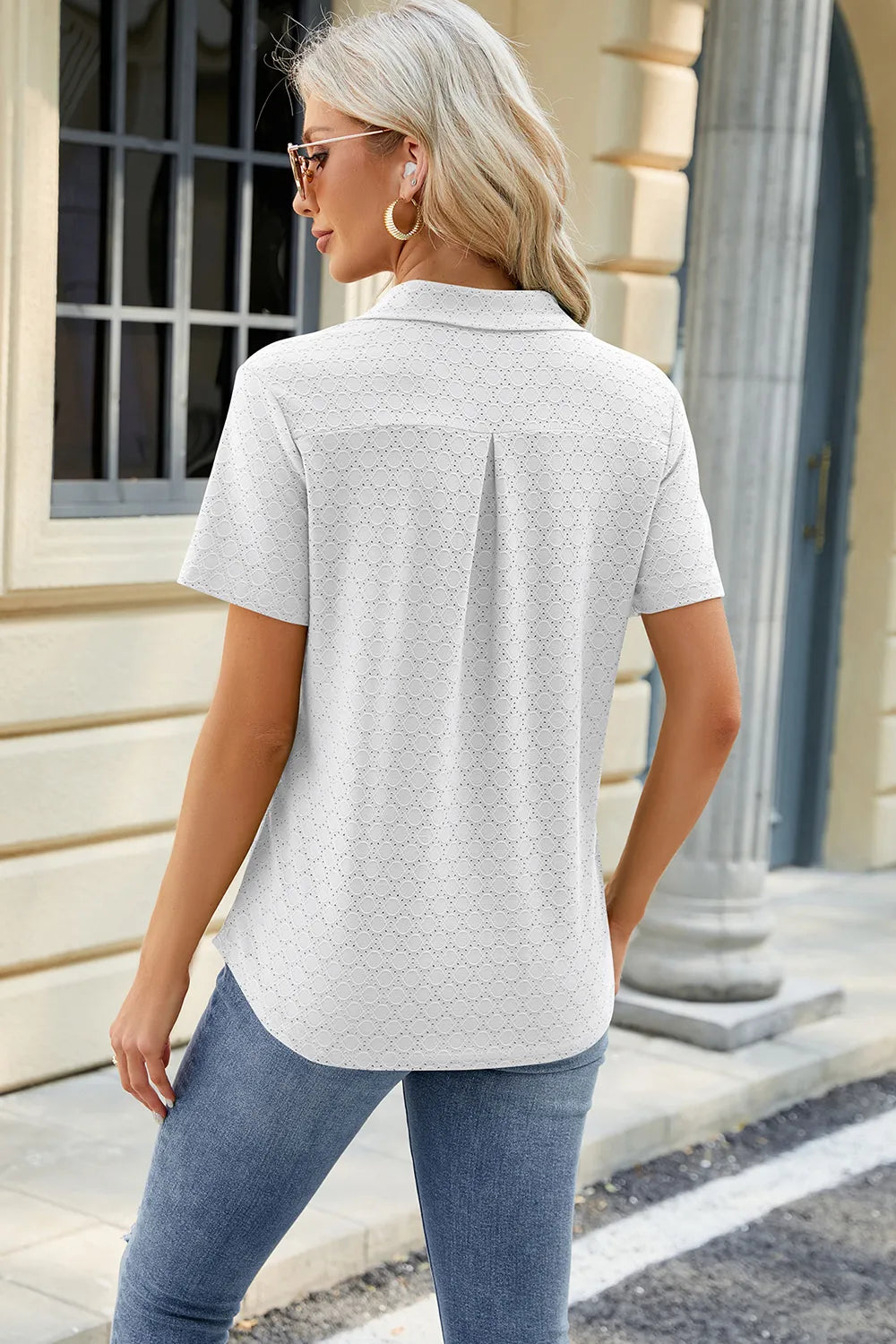 L'ADM – T-shirt Uni Femme à Col Revers