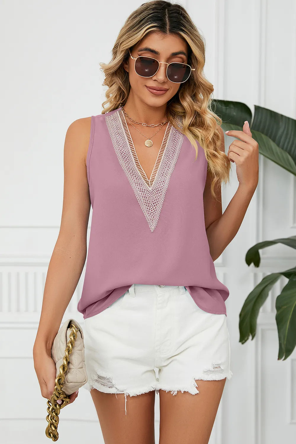 L'ADM – Haut Sans Manches en Chiffon Uni à Col V