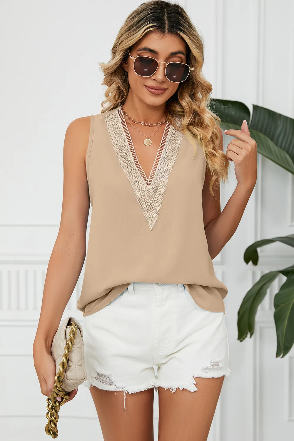 L'ADM – Haut Sans Manches en Chiffon Uni à Col V