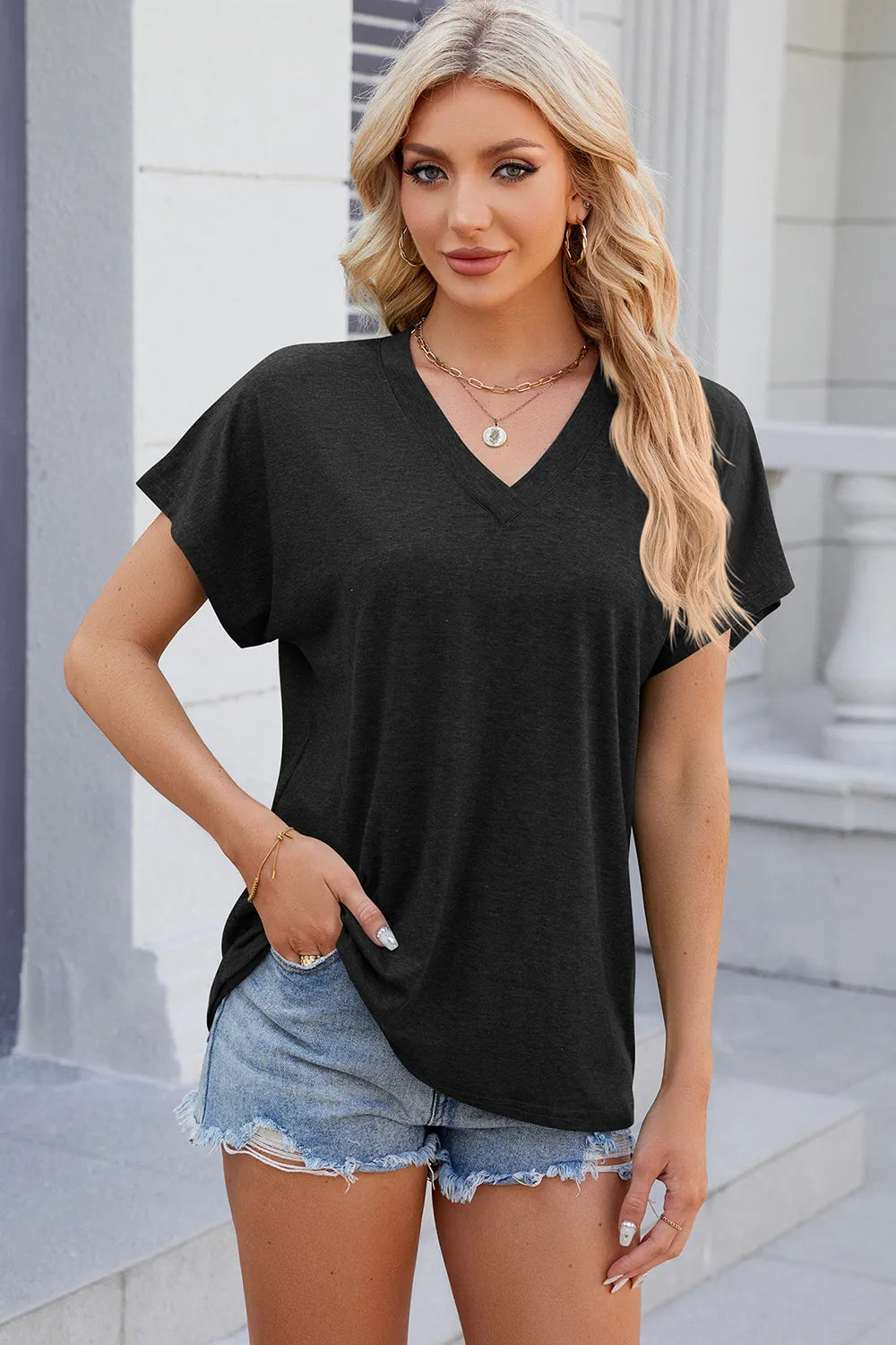 L'ADM – T-shirt Femme Décontracté Uni à Manches Courtes